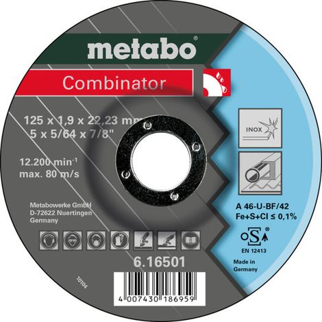 Combinator 125 x 1,9 x 22,23 mm, inox, meule de tronçonnage et d’ébarbage, modèle coudé metabo 25 pièces