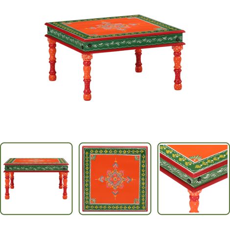 Bois de manguier - Table basse orange bois de manguier massif peint à la main (1/5)