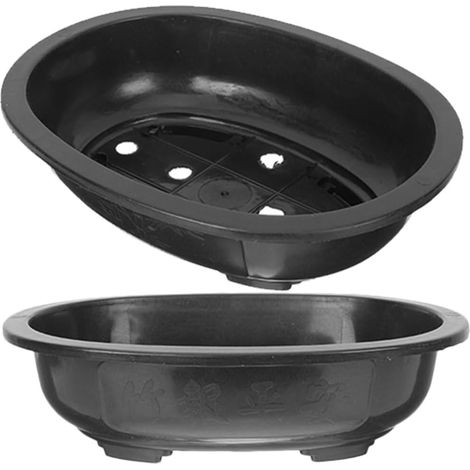 Lot de 2 pots d'entraînement pour bonsaï : 30 cm - Pot ovale pour bonsaï avec trou de drainage - Grand pot de fleurs profond en plastique - Pour jardin d'enfants, jardin, balcon (1/5)