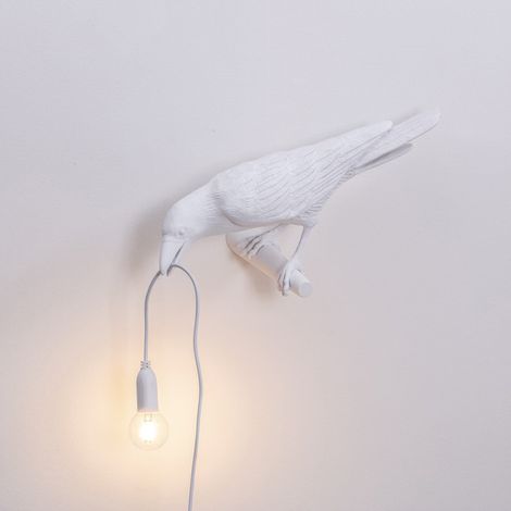 (Applique murale 110V, blanche à droite) Applique murale en résine avec pendentif oiseau, comprend une petite boule. (1/5)
