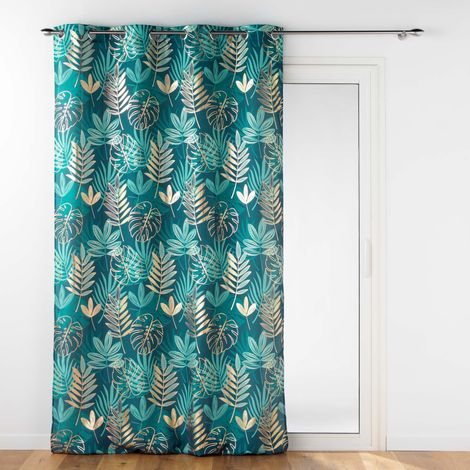 Rideau à oeillets 140 x 260 cm Polyester métallisé Ornella Emeraude (1/4)