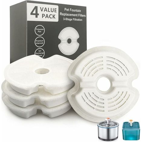 4-teiliger Trinkbrunnenfilter für Katzen und Hunde, geeignet für Katzen-/Hundebrunnen aus Edelstahl, Dreifachfiltration (1/5)