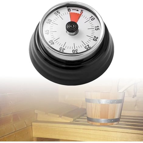 Minuteur de sauna en acier inoxydable - Minuteur mécanique pour saunas et spas, jusqu'à 55 minutes, fonctionnement autonome sans piles - Noir (1/5)