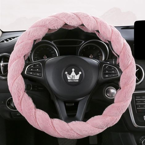 Flauschiger Lenkradbezug für Damen, Plüsch, warm, rutschfest, Rosa, Standardgröße 37-38cm (1/5)