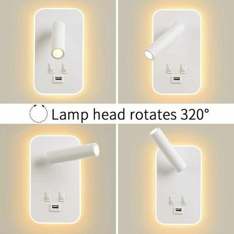 Applique murale LED 9W avec port USB – Éclairage ambiant 6000K et lampe de lecture 3100K – Angle ajustable 330° – Design moderne (1/3)