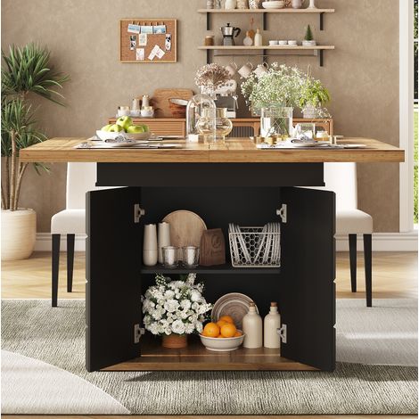 Tavolo allungabile 110-140 x 80 cm in MDF e metallo nero e naturale con vano DESVIAE (1/5)