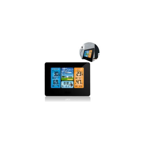Stazione meteorologica digitale wireless Crezuo con sveglia e funzione snooze, sensore esterno wireless, previsioni del tempo, termometro digitale, igrometro, barometro, misuratore di temperatura e um