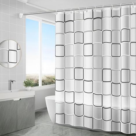 Rideau Douche Anti Moisissure, Rideau de Douche 200x200, PEVA Rideaus Baignoire Séchage Rapide, Shower Curtain avec 12 Crochets, Vrideau Baignoire, Antibactérien Imperméable Lavable en Machine (Blanc) (1/5)