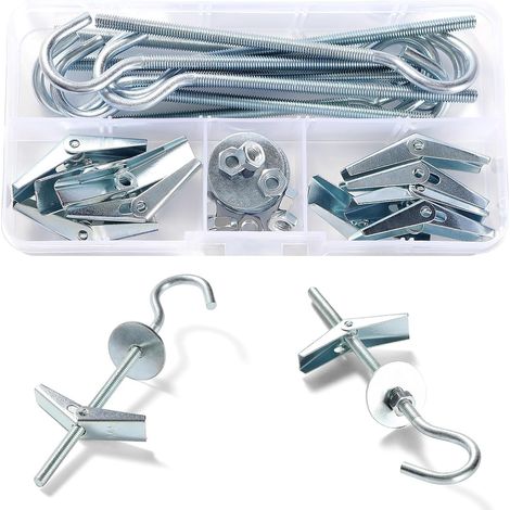 10 Set M4 Fixations Crochets à Bascule à Ressort, Boulon Ailes Crochet, Crochets de Plafond en Plaques de Plâtre, avec Écrous Hexagonaux, Rondelles, pour Plafond Plantes Mur Maison (1/5)