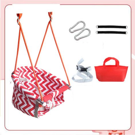 Balançoire d'extérieur pour enfants, siège de balançoire en corde robuste, balançoire suspendue légère, siège de balançoire d'extérieur avec ceinture de sécurité (charge maximale 80 kg) rouge