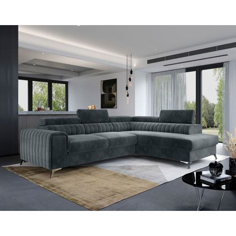 Bestmobilier – Canapé d'angle convertible 5 places – Velours doux – Coffre de rangement – Design contemporain – Dimensions 278x205cm (1/5)