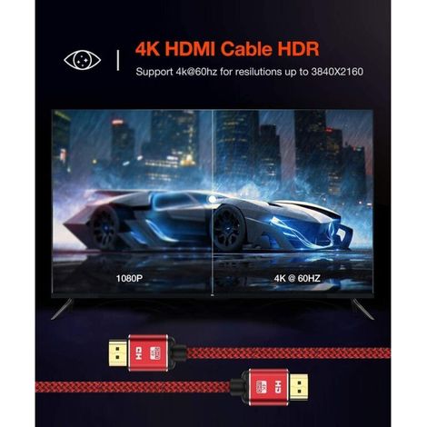 Cavo HDMI 4K da 1,5 m, ad alta velocità 18 Gbps, compatibile con 4K, 3D, 2160P, 1080P e Ethernet - Cavo HDMI intrecciato 28AWG - Compatibile con Audio Return Channel (ARC) per TV UHD, lettori Blu-ray, (1/4)