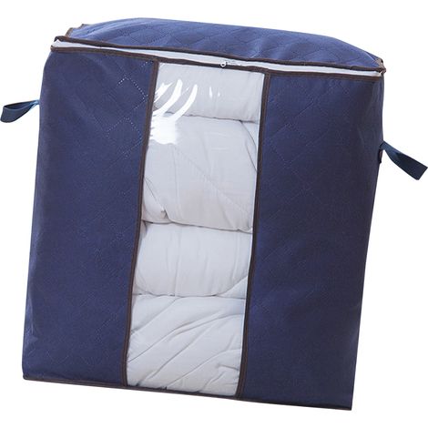 Sac de rangement vertical pour couette bleu marine en tissu non tissé épais avec fermeture éclair, stockage vêtements articles ménagers, 1 pièce (1/4)
