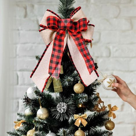 Ribbon Bow - Buffalo Plaid - 10 Inch - For Wreath Door Tree Decoration - Red Black - 1 Piece (1/5)