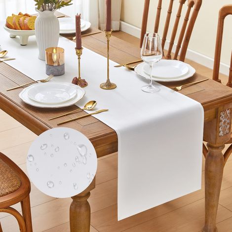 Chemin de table moderne, blanc, printemps, imperméable, lavable (1/5)