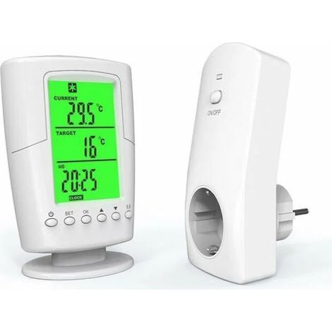 Termostato inalámbrico programable para calefacción y refrigeración – rango de temperatura 0–60 °C – programación P1–P8 – pantalla LCD retroiluminada (1/5)