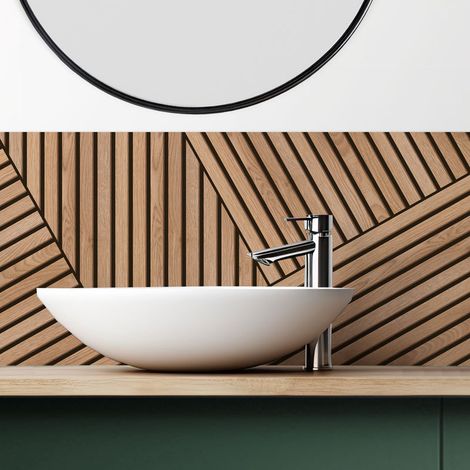 Crédence de salle de bain en PVC motif bois Beige 140x30 cm (en 2 bandeaux) - Ikigai Noir