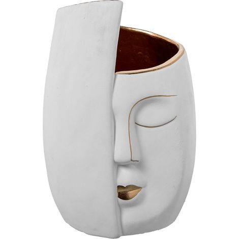Vase de Table avec Un Visage en céramique Blanc et doré 15 x 14 x 24 cm