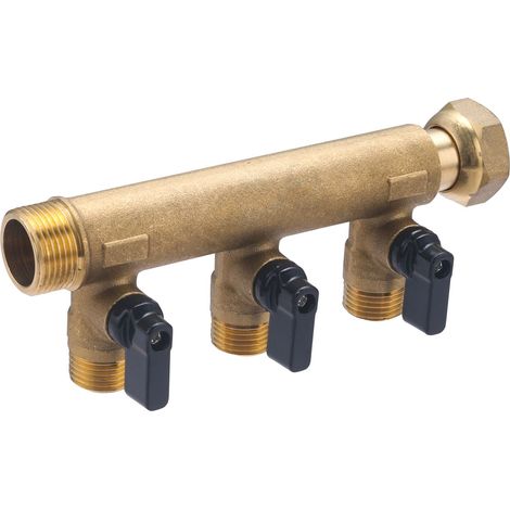 Colector con Tuerca Libre Macho Hembra 3/4 QUICK PLOMBERIE - 3 Salidas con Válvulas 1/2