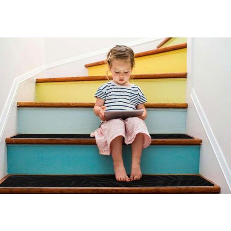 Tapis escalier antidérapant - 6 pièces, 20x76cm - Noir - Convient pour escaliers Étiquette (1/5)