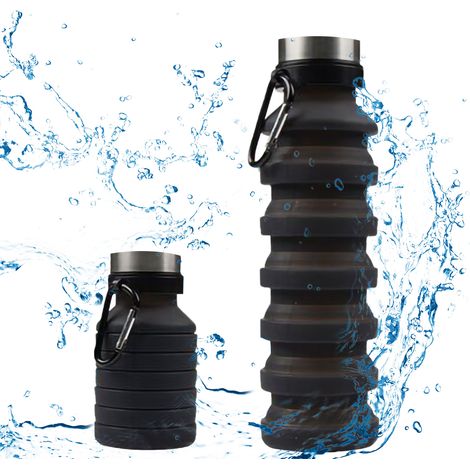 Bouteille À Eau Pliable - 550 ml - En Silicone Alimentaire Sans BPA - Pour Voyage Camping Randonnée Gym - Avec Mousqueton - 1 Pièce (1/5)