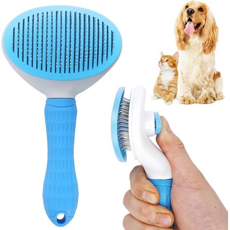 2 Pieces Self-Cleaning Dog Brush for Cats, Dog Brush for Cats, Grooming Brush for Cats and Dogs (Blue) (1/5)