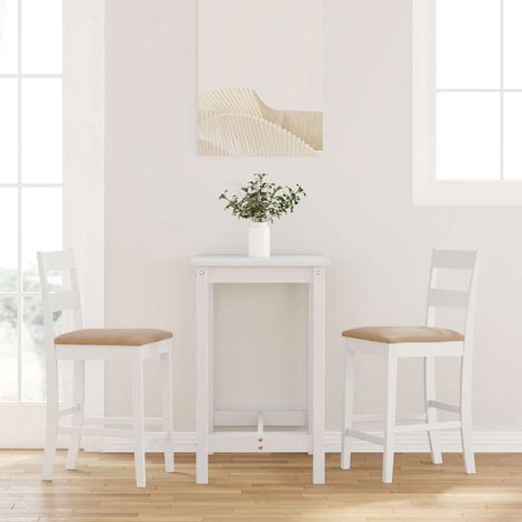 vidaXL Sgabelli da Bar con Cuscini 2 pz Bianco Legno Massello di Hevea