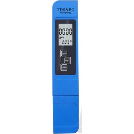 Testeur d’eau TDS EC 3 en 1 haute précision, plage de mesure 0–9990 μS/cm, écran LCD, appareil portable pour contrôle qualité de l’eau domestique, bleu (1/5)