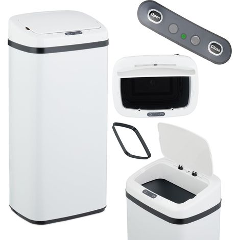 Poubelle automatique, 40 litres, Couvercle électrique, Avec support pour sac, Seau cuisine, en Acier, blanche (1/5)