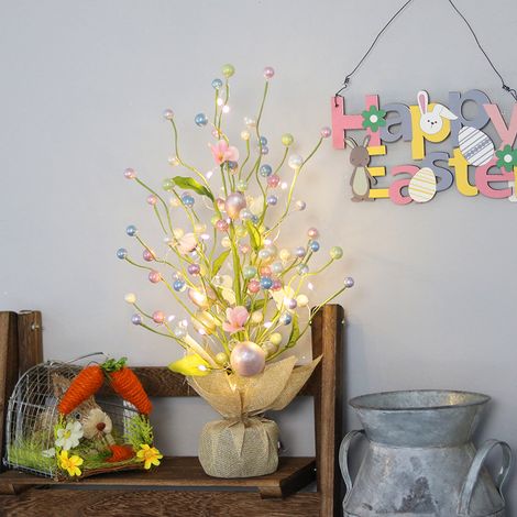 Albero di Pasqua decorato con luci LED da 45 cm - Decorazione da tavolo con uova e perle di Pasqua - Decorazione festiva per Pasqua e interni
