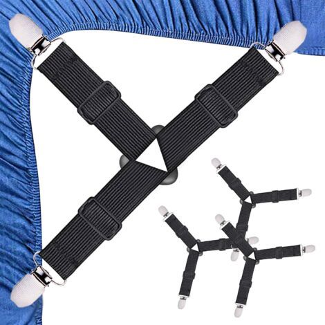 4 Stück Spannbettlakenspanner, dreieckige Spannbettlakenbänder, elastische Matratzenclips, verstellbare Spannbettlakenspanner, Matratzenbänder, Schwarz (1/5)