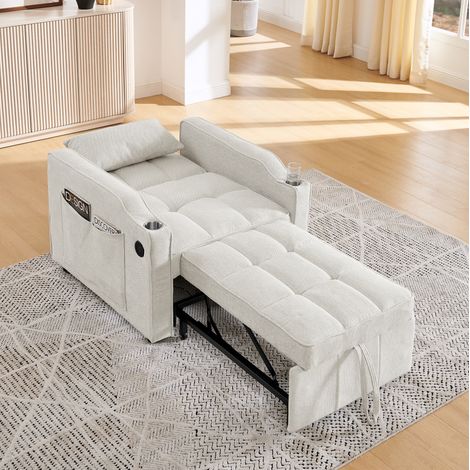 fauteuil salon couchage 190 cm beige bois OKMYHOME (1/5)