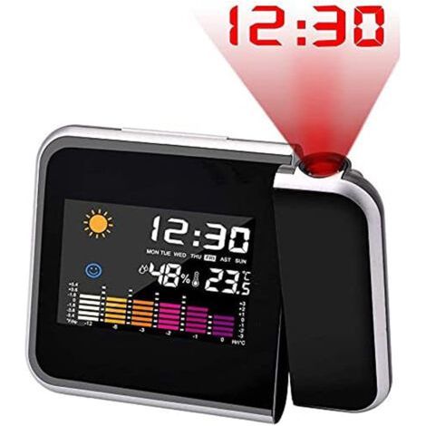 Beleuchteter Wecker mit Projektion – Farbbildschirm – USB-Anschluss – Doppelalarm – Temperatur- und Luftfeuchtigkeitsanzeige – Ideal fürs Schlafzimmer (1/5)