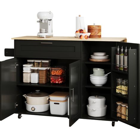 ELVMI Carrello da Cucina con 2 Ante, 1 Cassetto, Ripiani Regolabili e Portasciugamani, 132.5x44x90 cm (1/5)