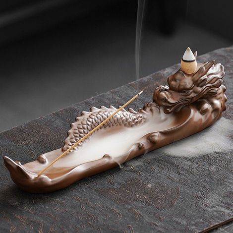 Brûleur D'Encens À Écoulement Arrière - Dragon En Céramique - Pour Cônes Et Bâtonnets D'Encens - Décoration Intérieure Méditation Yoga Bureau - 1 Pièce (1/5)