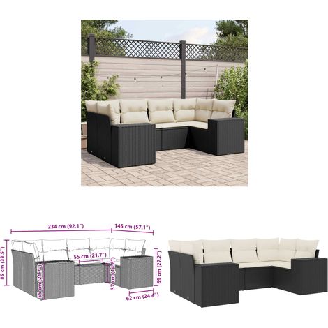 6-tlg. Garten-Sofagarnitur mit Kissen Schwarz Poly Rattan - Gartensofas - Outdoor Möbel - Gartenmöbel Set - Rattan Gartenmöbel - Lounge Set - Home & Living (1/3)