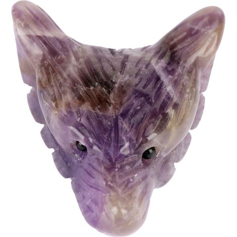 Pendentif statue tête de loup en quartz cristal naturel, collier sculpté en améthyste (1/5)