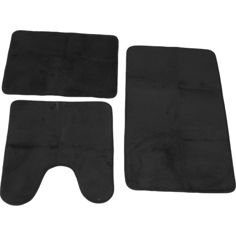 Set tapis salle bain absorbants antidérapants lavables – Forme U WC petit grand rectangulaires douche noir, salle de bain (1/5)
