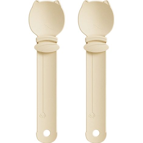 Cucchiaio per l'alimentazione con funzione di pressione e leccamento per alimenti umidi, accessorio multifunzionale per alimenti in scatola, 2 pezzi, beige (1/2)