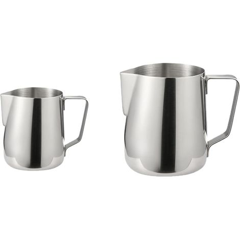 2 Pièces Pot à Lait en Acier Inoxydable, 150ml/350ml Pichets Mousseurs, pichet inox, Pot à lait à café portatif, Pichets à Vapeur, pour Lait, Cappuccino, Espresso, Latte (1/5)