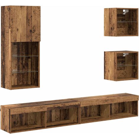 TV Wall Units with LED Wall-mounted 5 pcs Old Wood Engineered Wood vidaXL (1/5)