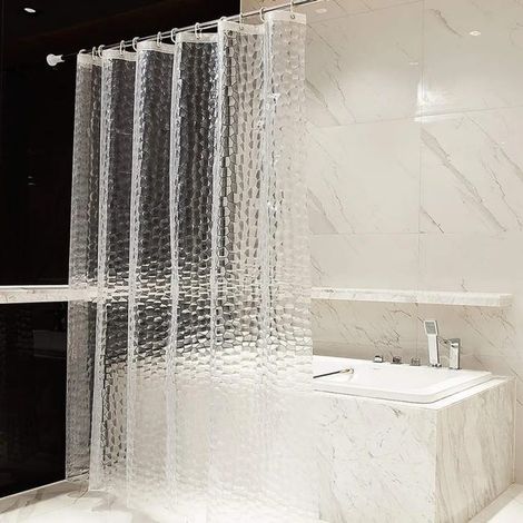 Green Mobility-Rideau de douche transparent EVA, imperméable et anti-moisissure, 180x200 cm, avec 12 anneaux de rideau en PP (1/5)