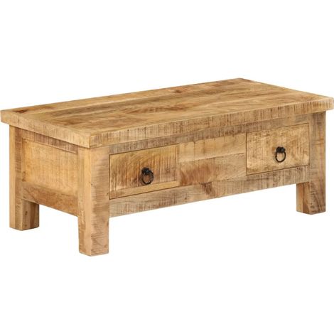 Table basse rectangulaire 2 tiroirs manguier massif clair Grey (1/5)