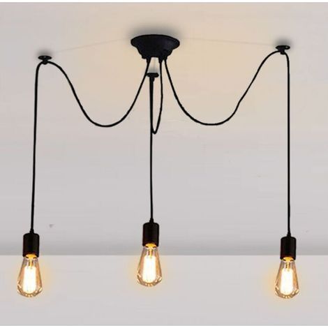 [JAMAIS UTILISÉ] Lustre Araignée E27 Douille Rétro Suspension DIY Luminaire Noir, Ajustable Longueur avec 1,5M Fil, 3 Bras (1/4)