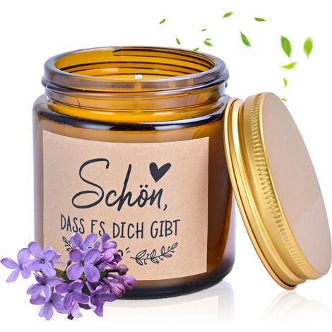 Duftkerze Lavendel mit Spruch "Schön, dass es dich gibt" - Sojawachs, 50h Brenndauer