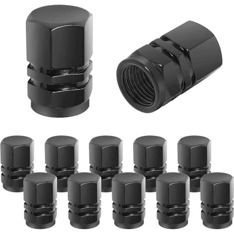 Bouchon Valve Pneu Voiture, 12 Pièces de Cache-poussière de Roue de Voiture en Aluminium, Imperméable et Anti-Résistant, Valve de Pneu Universelle pour Voitures, Camions, Motos (Noir) (1/5)