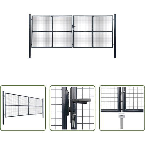 Maschen-Gartentor -  Maschen-Gartentor verzinkter Stahl 400 x 150 cm Grau
