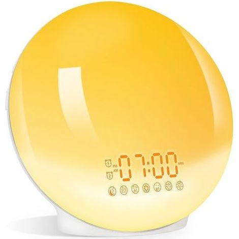 TAISHENGDA-Leuchtende LED-Nachttischlampe mit 20 Helligkeitsstufen, Sonnenaufgangs- und Sonnenuntergangssimulator, 7 Naturgeräuschen, FM-Radio und 7 Farben für Erwachsene und Kinder (1/5)