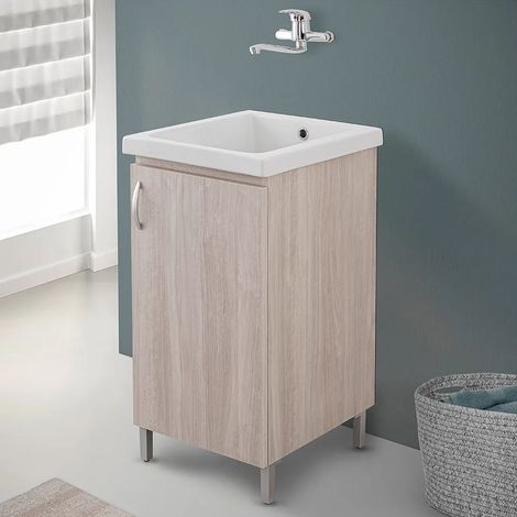 Mobile lavatoio 45x50 in ceramica con strofinatoio finitura olmo (1/5)