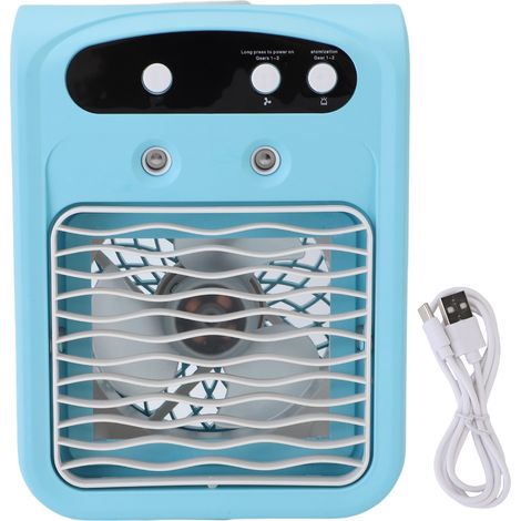 GARRYFIZH Climatiseur de bureau avec humidificateur, réservoir d'eau de 1000ml, refroidisseur de bureau silencieux, Rechargeable par USB, pour chambre à coucher et bureaux, bleu (1/5)